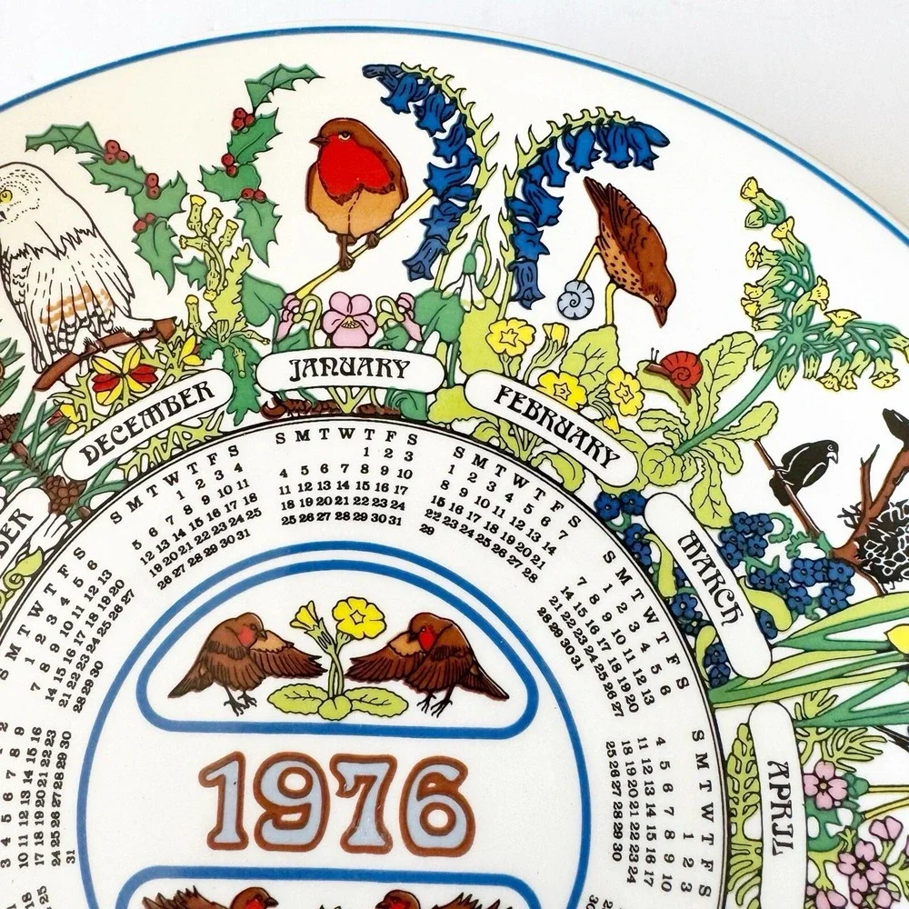 1976 WEDGWOOD Calendar PLATE Robin Bird SIXTH SERIES England Bicentennial Baby